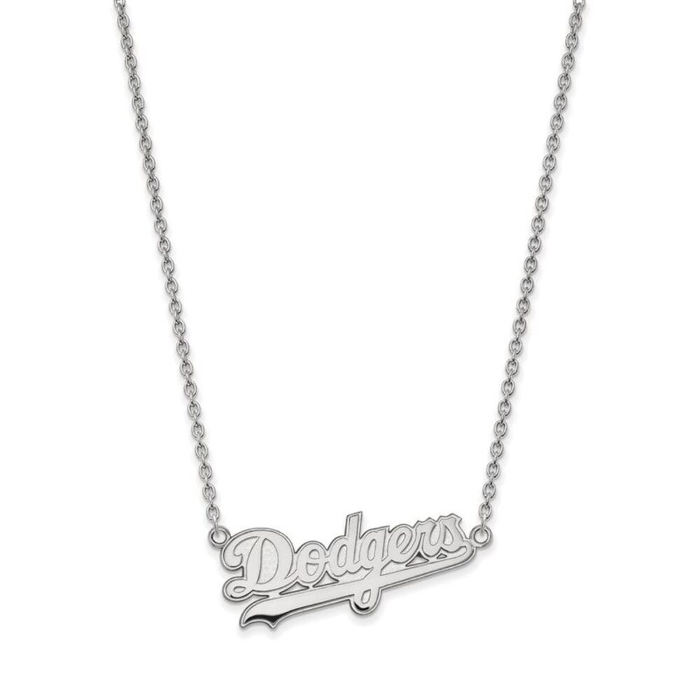 10K White Gold MLB Los Angeles Dodgers Large Script Necklace, 18 Inch